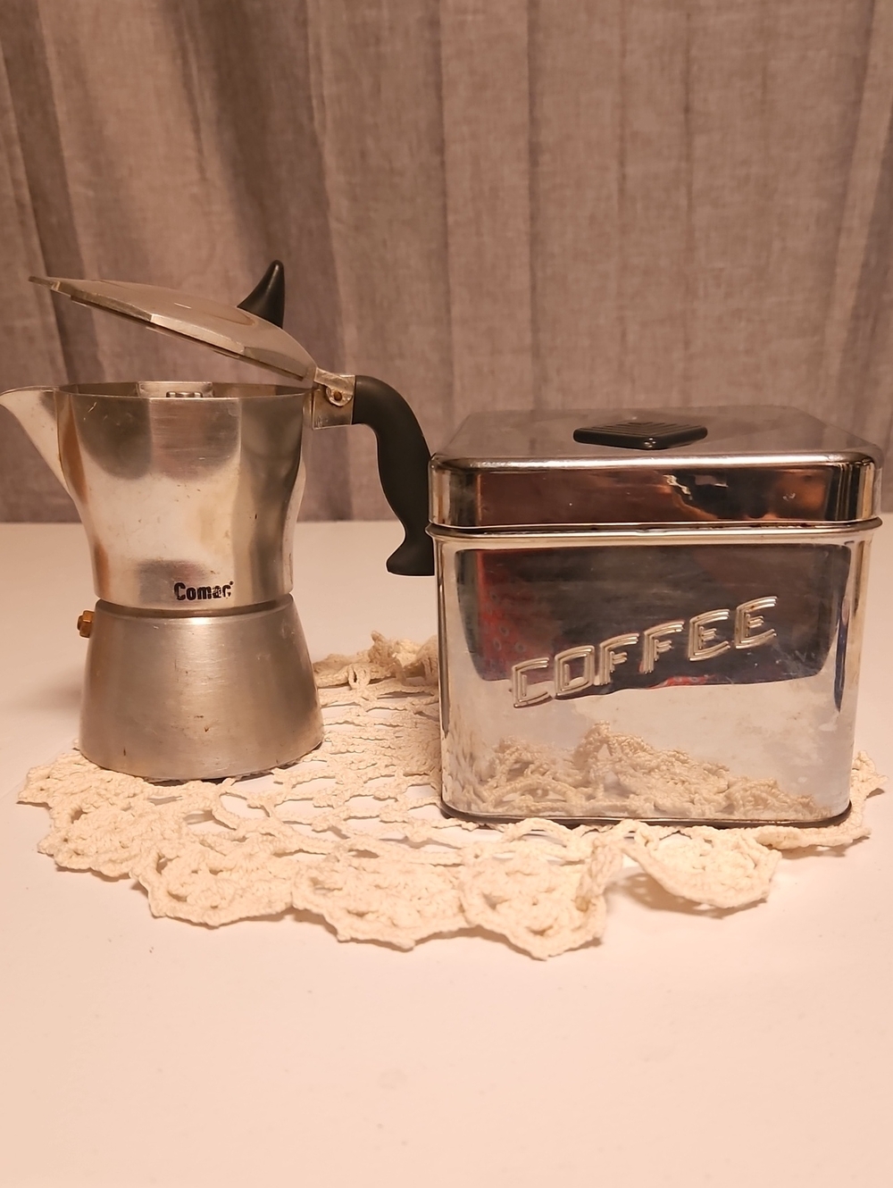 Vintage 60s Comac Espresso Maker/ 50s Canette Coffee Cannister